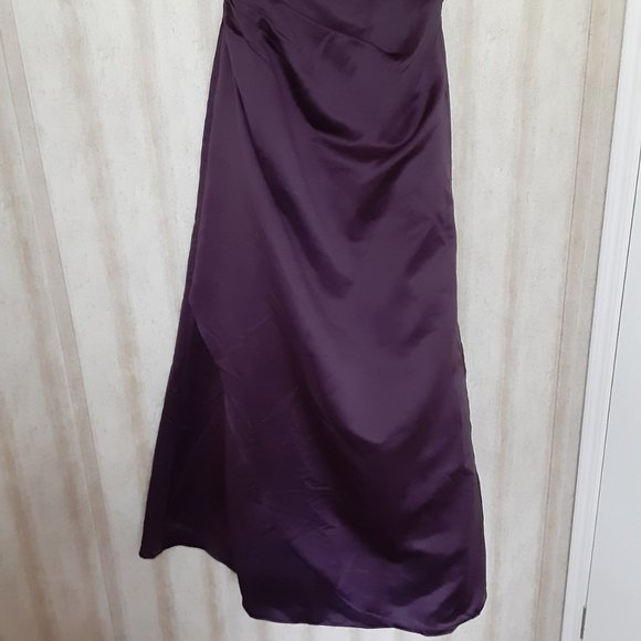 David's Bridal One Shoulder Plum Bridesmaid Dress - Picture 3 of 12